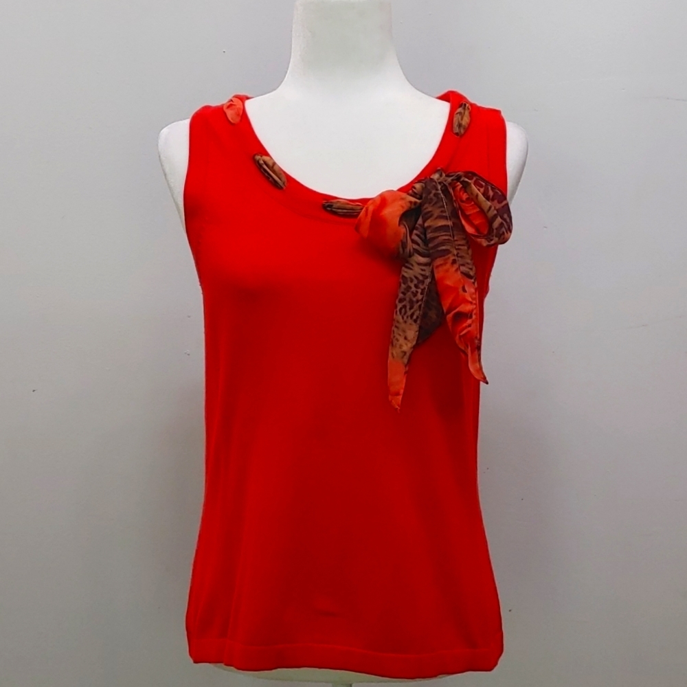 In Studio Orange Sleeveless Sweater with Leopard Scarf Size L
